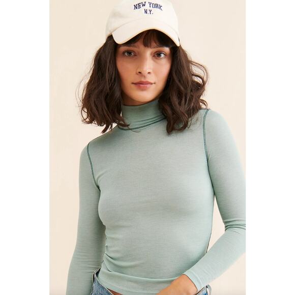Madewell Mock Neck Top Long Sleeve Sage Green Sz Small Semi Sheer Base Layer NWT - Picture 5 of 9